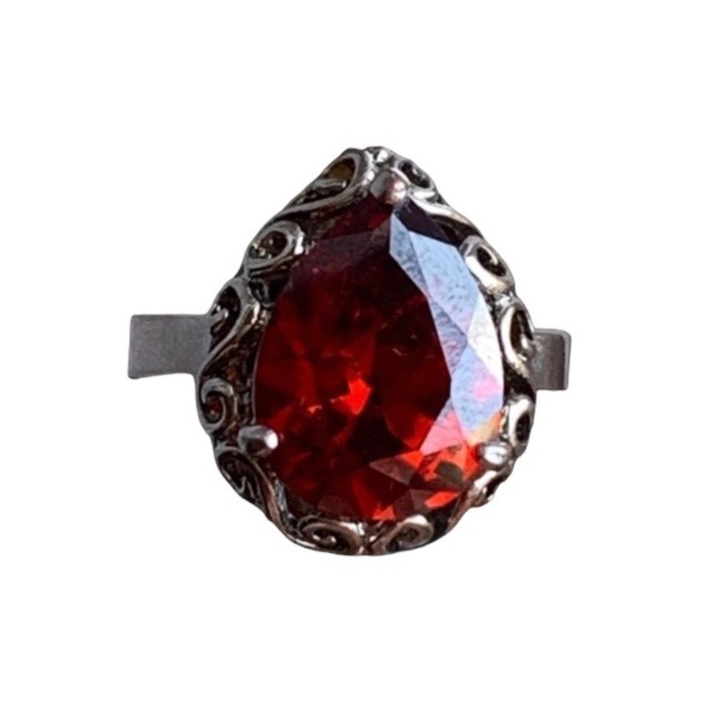 Garnet Amber Red Cz Silver Pear Shape Dinner Cocktail Ring Women’s Jewelry